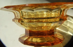 Art Deco Amber Bohemian Faceted Cut Crystal Glass Bowl 1930's - Picture 1 of 12