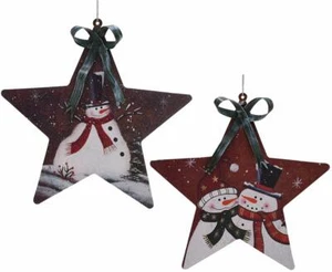 Rustic Snowman Pattern Traditional Christmas Tree Ornament Metal Star Xmas Decor - Picture 1 of 23