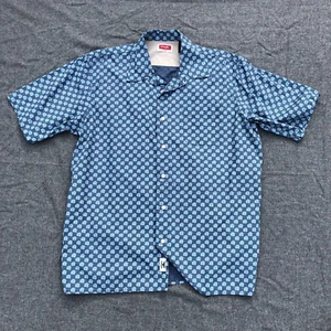 Wrangler 1947 Short Sleeve Hawaiian Floral Blue Print Button Up Shirt Men Size L - Picture 1 of 5