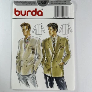 Burda 4849 Collar Less Jacket Double Breast Retro Pockets Mens New Uncut Pattern - Picture 1 of 16