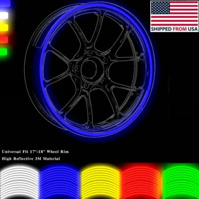 US Reflective 17"/18" F+R Rim Tape/Wheel Stripe Decal Sticker For Yamaha Blue — 第 1/2 张图片