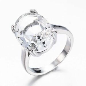 Natural Aquamarine Zircon Ring Stainless Steel Women Big Jewelry Engagement