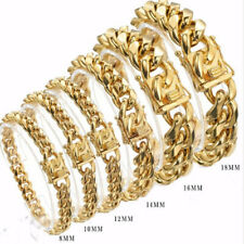 8mm-18mm Mens Miami Cuban Link Chain Bracelet Gold Silver Stainless Steel Bangle