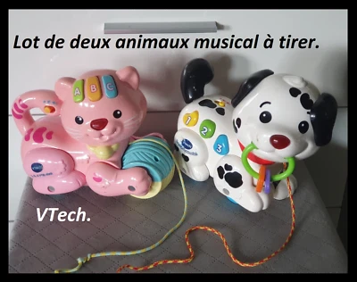 Lot de 2 animaux musical chat + chien à tirer VTech - Photo 1/4