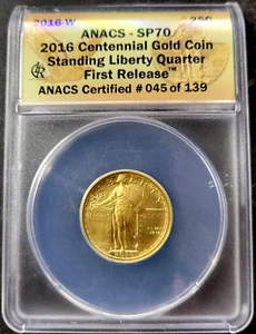 2016-W Standing Liberty Gold quarter 1/4 oz. 25 Cents FIRST RELEASE ANACS SP70 - Picture 1 of 2