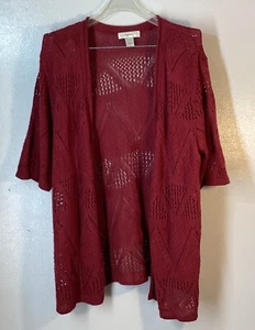 Christopher Banks Cardigan 1x Red Short Sleeve Crochet Open Knit - Picture 1 of 8
