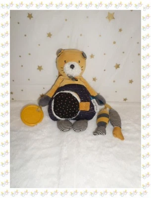 Doudou Peluche d' Activités Chat Lulu Moutarde Gris  Les Moustaches Moulin Roty - Photo 1/4