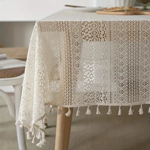 Mantel retro estilo granja encaje ganchillo algodón ahuecado bohemio chic - Imagen 1 de 8
