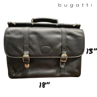 Bugatti Maletín de Cuero Bolso para Laptop Bolso de Negocios Negro Grande Organizador 18x13 Foto 1 de 4