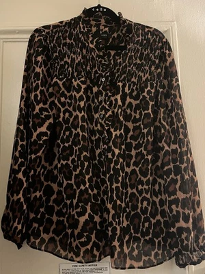 Blusa manga larga con estampado de leopardo J.CREW para mujer, talla L Foto 1 de 4