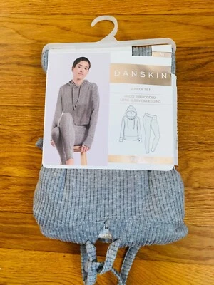 NWT Danskin Womens Medium 2 Piece Set Hacci Rib Hooded Long Sleeve & Legging - Imagem 1 de 4