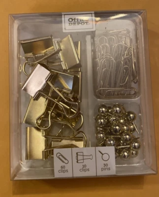 Office Depot Pequeño Dorado 60-Clip de Papel 10-Clips 30-Push Pins Oficina Foto 1 de 3