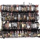 Wholesale Lots 30pcs Mixed Styles Vintage Alloy Leather Cuff Bracelets Jewelry