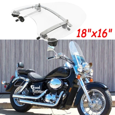 For Honda Shadow ACE 750 Clear Large 18"x16" Windscreen Windshield 1" 7/8" Bars - Image 1 of 4