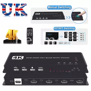 Switch Multi-Viewer/KVM 4x1 HDMI | 4K @ 30Hz | Telecomando IR | 5 Modalità di Visualizzazione UK - Foto 1 di 16