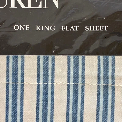 Ralph Lauren Claudine Blue stripe king flat sheet stripe NEW classic - Image 1 of 4