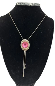 Antique 1920s Pink Gemstone Necklace Pink Stone Chain Pull Adjustment - Picture 1 of 12