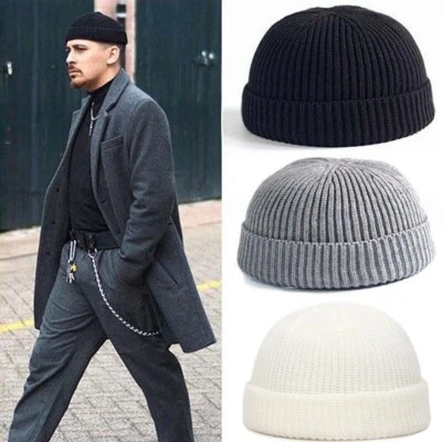 Gorro Tejido Invierno Cálido Sin Ala Suelto Melón Gorra Puño Docker Sombreros de Pescador Foto 1 de 4
