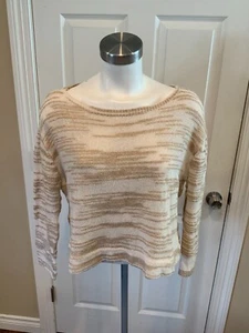 Sparrow Anthropologie Tan & Cream Striped Cropped Knit Sweater, Size Large - Picture 1 of 6