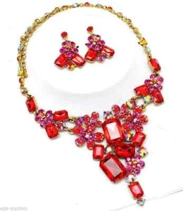 Red Necklace and Earrings Set Crystal Weddings Jewelry Sets /17655 - Picture 1 of 8
