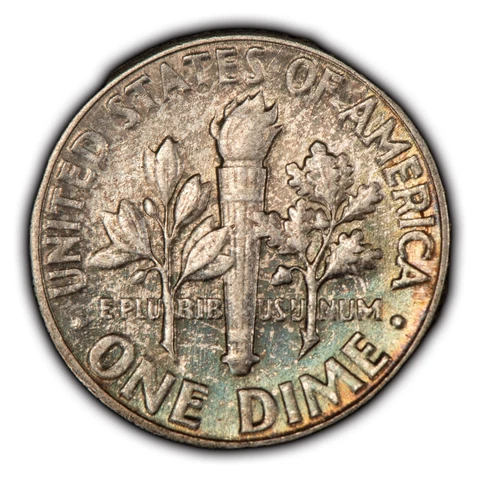 1957 10c Roosevelt Silver Dime - Colorful Rainbow Toning - SKU-Y5350 Cover