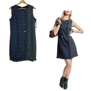 JULIA JORDON Navy Tweed Grid Pattern Shift Dress NWT 14 - Picture 1 of 15