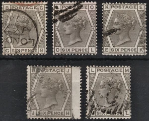 1874/80 SG142 6d GREY WATERMARK SPRAY PLATES 13 - 17 FINE USED SET CAT £540.00 - Picture 1 of 2