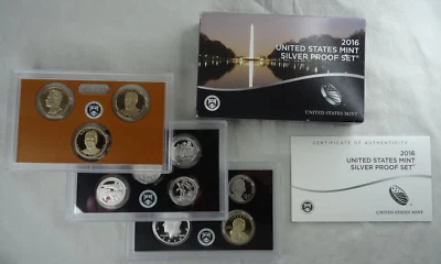 2016-S US Mint Silver Proof Set with COA & Box 13 Coins 90% United States - Image 1 of 4
