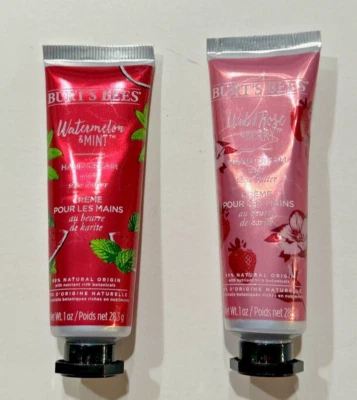 Crema de manos Burt's Bees 1 oz sandía y menta + rosa silvestre y baya LOTE DE 2 VIAJES Foto 1 de 4