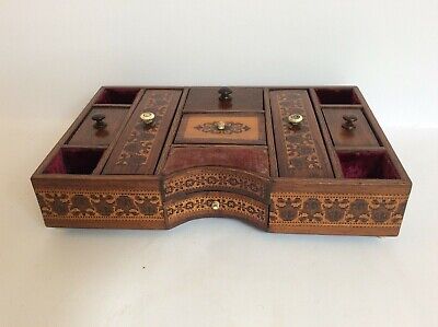 Very Rare Antique Tunbridge Ware Table Top Sewing Tidy • 265£