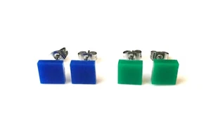 Square Ear Studs Earrings In Acrylic 8mm on 316L Surgical Steel Posts Gift - Picture 1 of 8