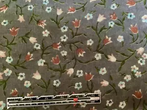 Vintage Blumenmuster Stoff ~ Galerie Div ~ FARBE Int ~ braun blau grn + Blumenmuster/Grau ~ 2yX58 ~ gewebt - Bild 1 von 1