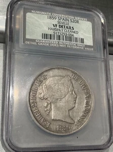 1859 Spain 20 Reales Isabel II NGC VF DETAILS - Picture 1 of 2