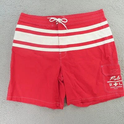 Ralph Lauren Polo Shorts Men 38 Red Swim Lifeguard Swim Nylon Pockets - Image 1 of 4