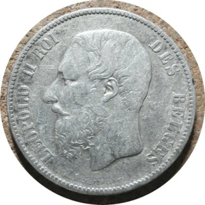 elf Belgium 5 Francs 1869 Leopold II Silver ub14 - Picture 1 of 3