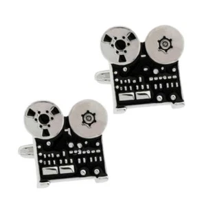 REEL TO REEL CUFFLINKS Old School Audio Tape Player NEW w GIFT BAG Music Lover - Picture 1 of 4
