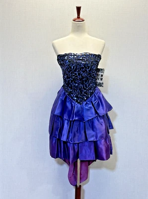 ZUM ZUM 80-90 Evening Prom Dress Purple Sequin Ruffles Layers Back Bow 9/10 NWT - Image 1 of 4
