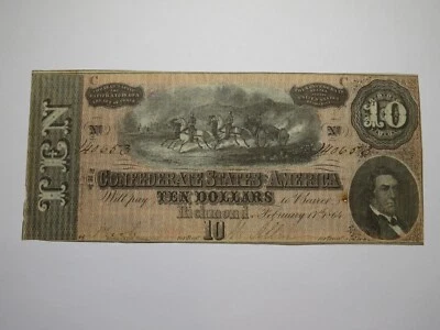 Billete de banco moneda confederada Richmond Virginia VA $10 1864 RARO T68 EN MUY BUEN ESTADO Foto 1 de 2