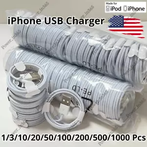 USB Charger Cable Charging Cord Bulk Lot For iPhone 6 6s 7 8 X XS XR 11 12 13 14 - Picture 1 of 10