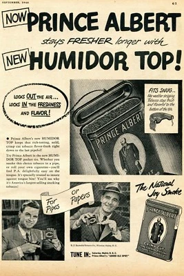 Anuncio impreso de Prince Albert Pipe & Cigarette Tobacco 1948 nuevo humidor superior Foto 1 de 2