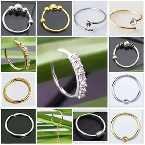 Anillos de nariz de plata real 925 piercing de nariz tapón de nariz piercing piedras de circonita - Imagen 1 de 53