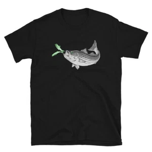 Vintage Striped Bass Fishing T-Shirt Freshwater Saltwater Fisherman Lucky Gift - Picture 1 of 5