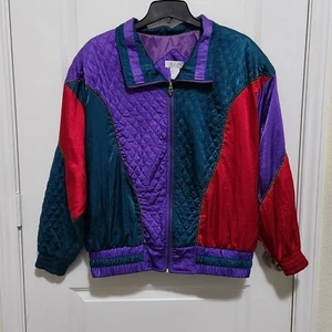 Vtg 90s Lavon Quilted Women's XL Multicolor Colorblock Lightweight Jacket - Picture 1 of 14