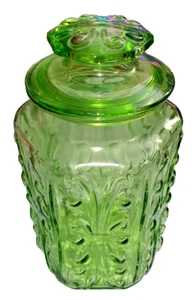 Vtg L.E. Smith Imperial Atterbury Scroll green glass Apothecary Jar, 9" tall - Picture 1 of 24