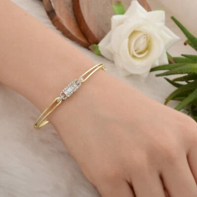 Baguette Lab Grown CVD Diamond Bangle Bracelet Gift 18k Yellow Gold 0.55 Ct. - Image 1 of 4