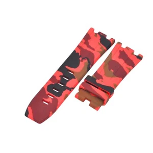 28mm Red Camo Rubber Watch Strap For Audemars Piguet Royal Oak 42 Grip Tang Buck - Picture 1 of 6