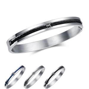 MENS TT Stainless Steel Bangle Silver/Black/Biue (BS73) NEW - Picture 1 of 4