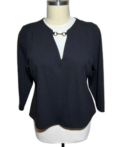 INC Women's Size 3X Blouse Bridle Bit VNeck Black Formal Business Office - Picture 1 of 9