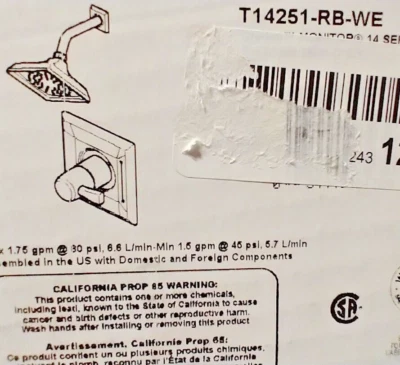 ​Kit de acabamento de torneira de chuveiro Delta T14251-RB-WE Dryden 1 alça bronze veneziano - Imagem 1 de 2