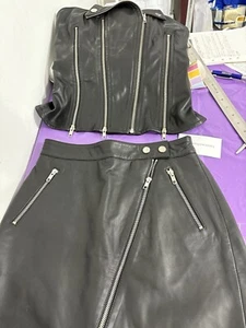 Lovers & Friends Lambs Leather Mini Skirt And Top Blk - Picture 1 of 21
